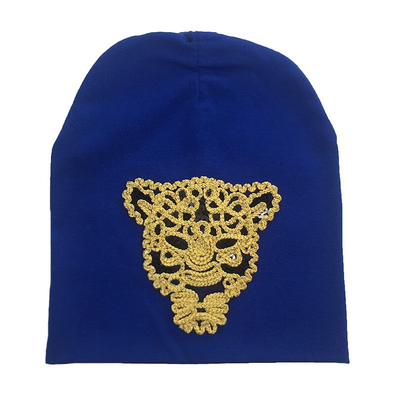 Chapeau noir pour bébé fille et garçon, en coton, motif tigre, Skullies, à paillettes, et frais, pour printemps, automne et hiver: blue