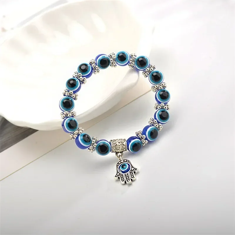 Pulsera Vintage de mal de ojo azul para mujer, amuleto de la suerte de los deseos, pulsera de mano de Fátima, pavo de la suerte, colorida, Simple, de , 2 uds.