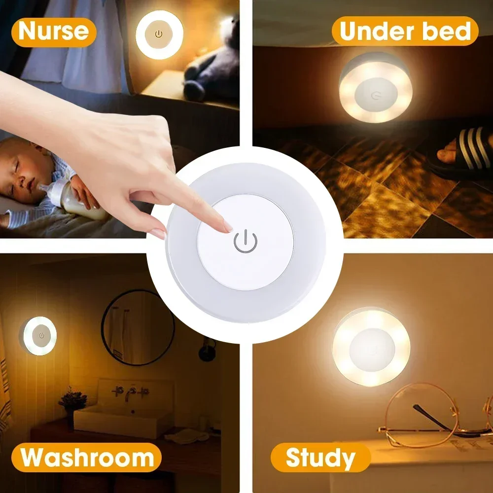 Luces LED nocturnas con Sensor táctil, luz de pared con Base magnética recargable por USB portátil, 3 modos, lámparas de noche con atenuación para dormitorio, 2/1 Uds.