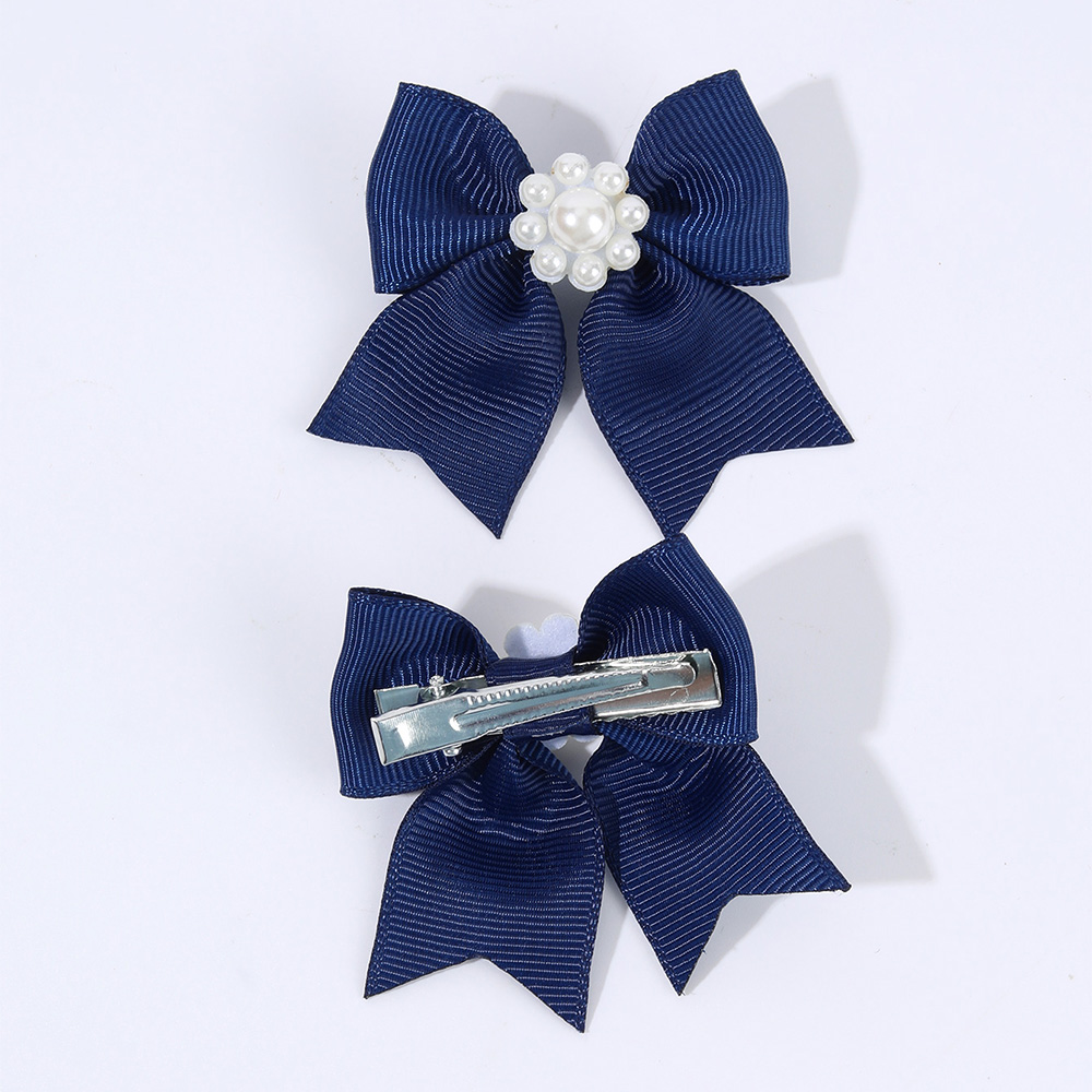 Ncmama, pinzas para el pelo con perlas azul oscuro para niñas, horquilla con lazo de cinta sólida, pasadores para niños, horquillas, accesorios para el cabello de Boutique