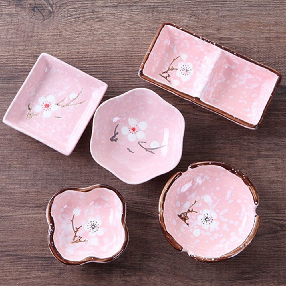 Japanese-Style 3 Colors Snowflake Glaze Hexagonal Circular Ceramic Plum-Shaped Ceramic Dish Sauce Dish Kitchen Supplies