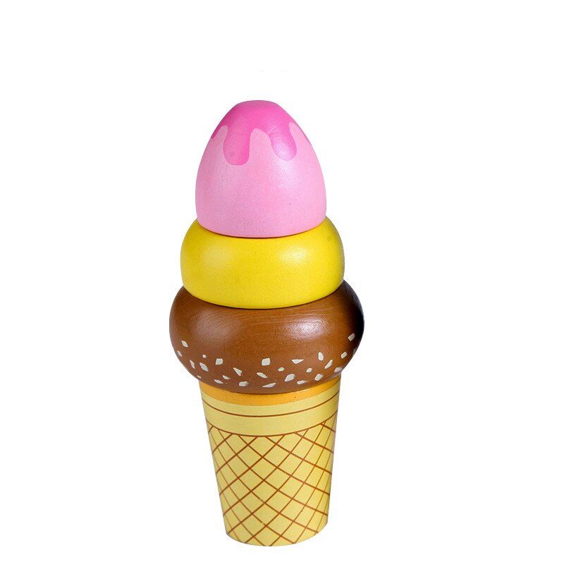 Wooden Ice Cream Pretend Play Food Kitchen Toys Educational Children Wooden Imitation Game for Kids Preschool Learn Montessori: Pink