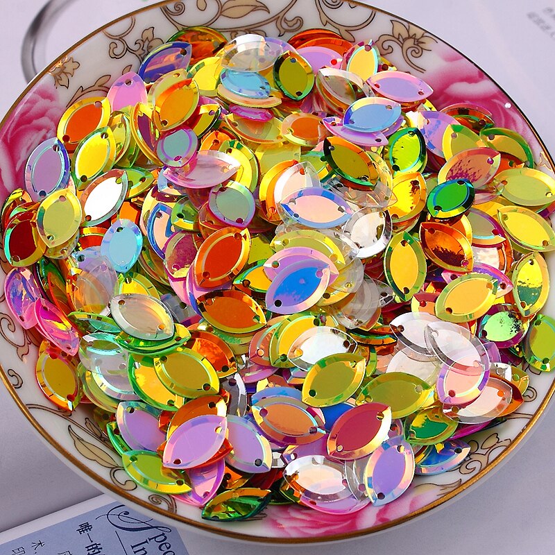 1000Pcs 6*13Mm Pvc Pailletten Cup Ovale Marquise Paillette Met 2 Gaten Acessorios 9 Ab Briljante Kleuren beschikbaar Confetti