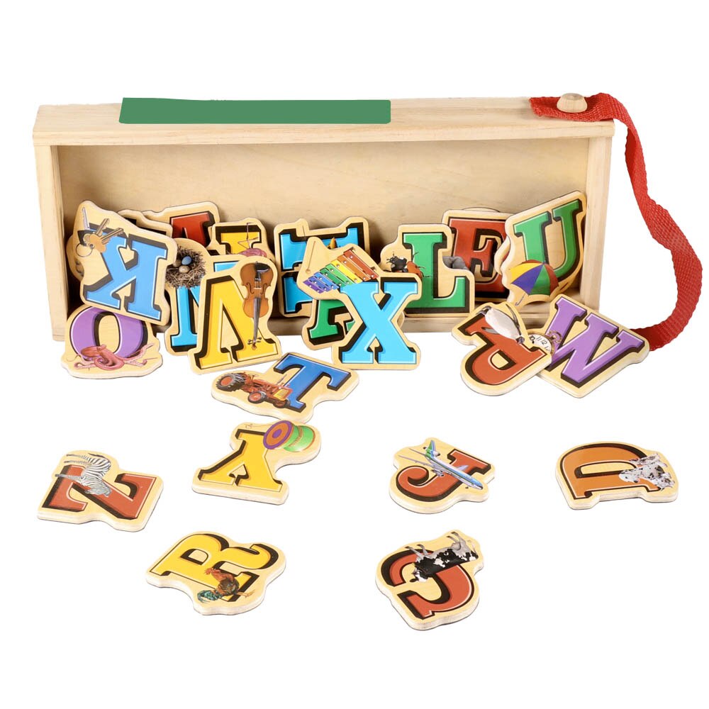 Houten Engels Alfabet Boerderij Puzzel Speelgoed Diy Magnetische Letters Puzzel Koelkast Stickers Baby Intelligente Vroege Onderwijs Ontwikkelen Speelgoed