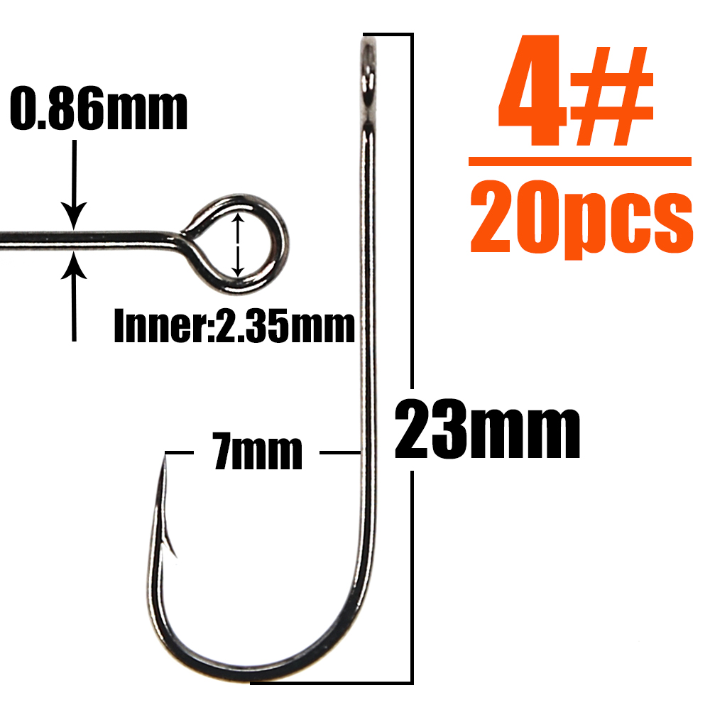 B&U 20pcs Barb Hook Fishing hook big ring Carbon Steel Single Hooks tackle Worm Hooks With big eyes Ring: Light Grey