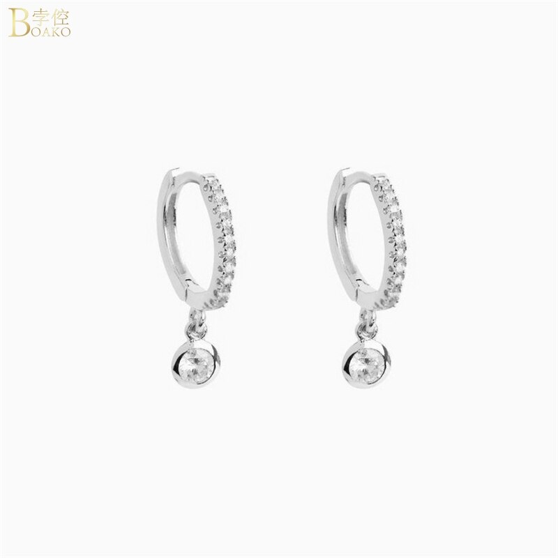 Boako   s925 sterling sølv øreringe minimalistisk chic vindcirkel glatte øreringe sat med zirkon øreringe smykker: Sølv -4
