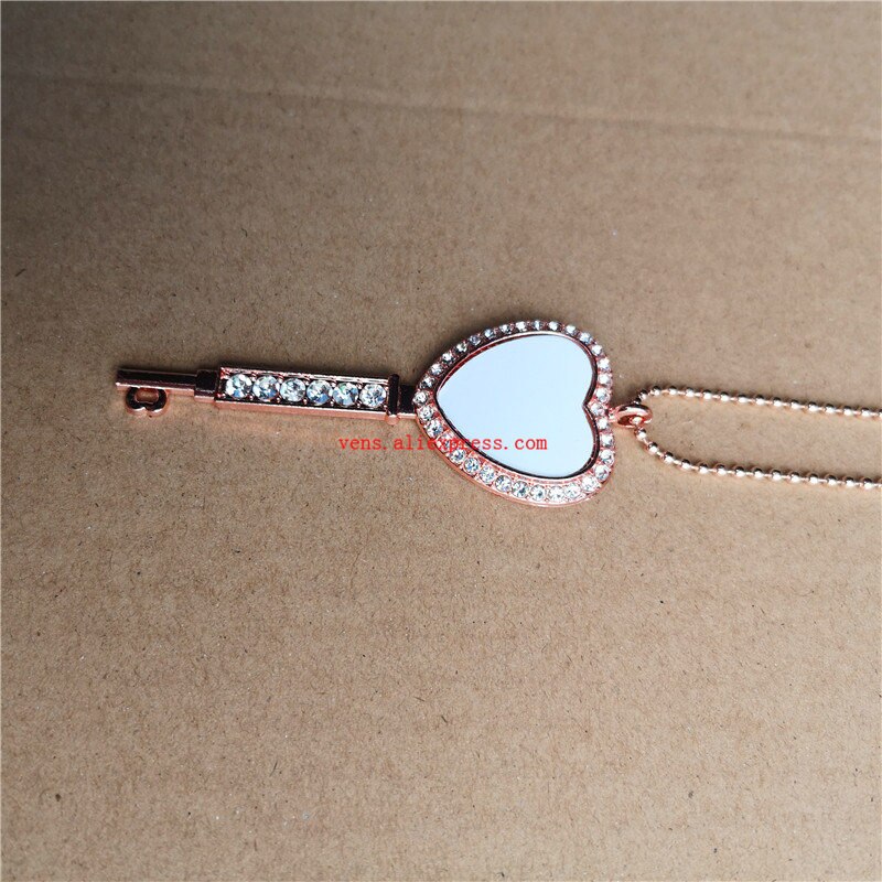 sublimation blank heart key necklaces pendants with drill necklace pendant tranfer printing consumable 15pcs/lot