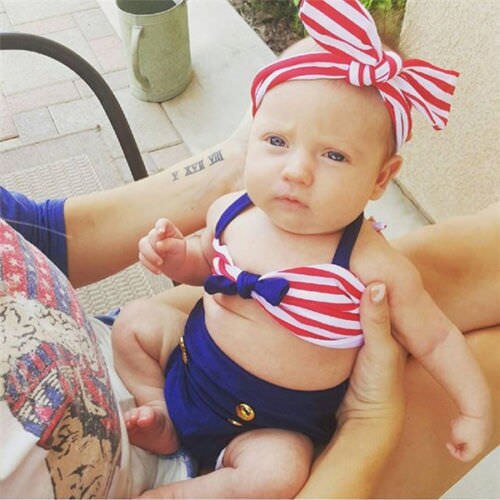 Crianças quentes bebê menina listrado bikini 2 pçs conjunto + bandana listrado halter maiô bonito doce beachwear maiô novo 0-4y