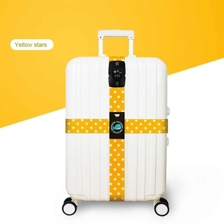 TSA Luggage Strap - 230cm - Geometric Pattern - Combination Lock Security Belt: Yellow stars