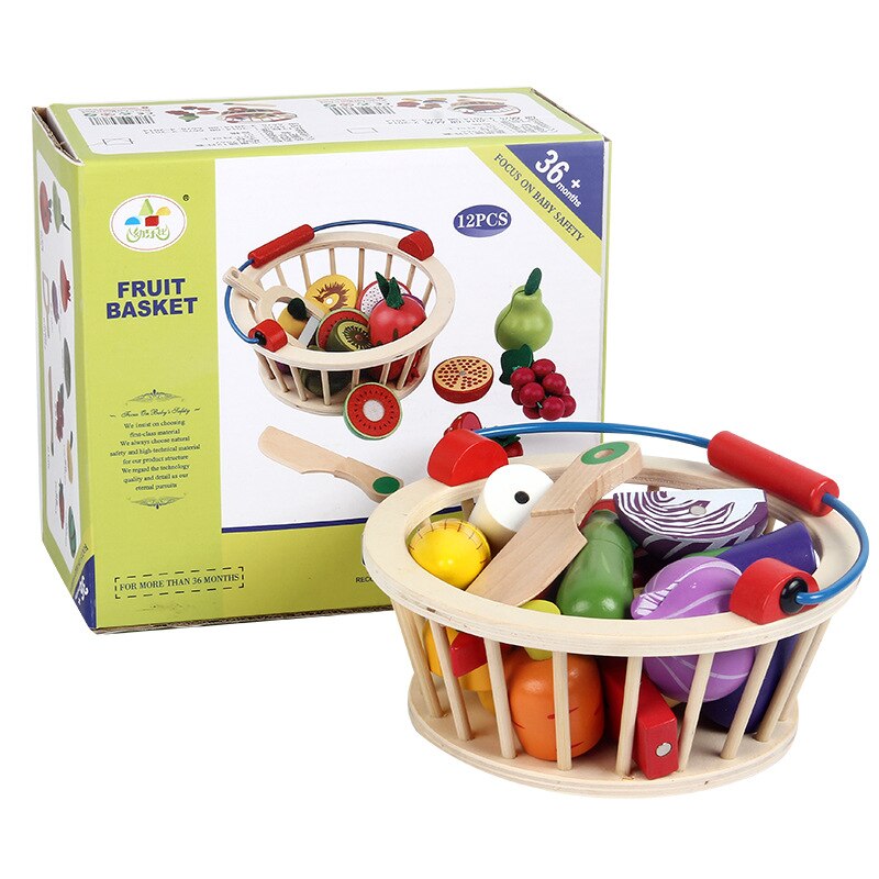 Simulation Vegetable Fruits Cutting Set Magnetic Wooden Toys For Kids Wood Tray/Basket Food Kitchen Toys Educational Kids: Vegetable Baskets 14 Pieces