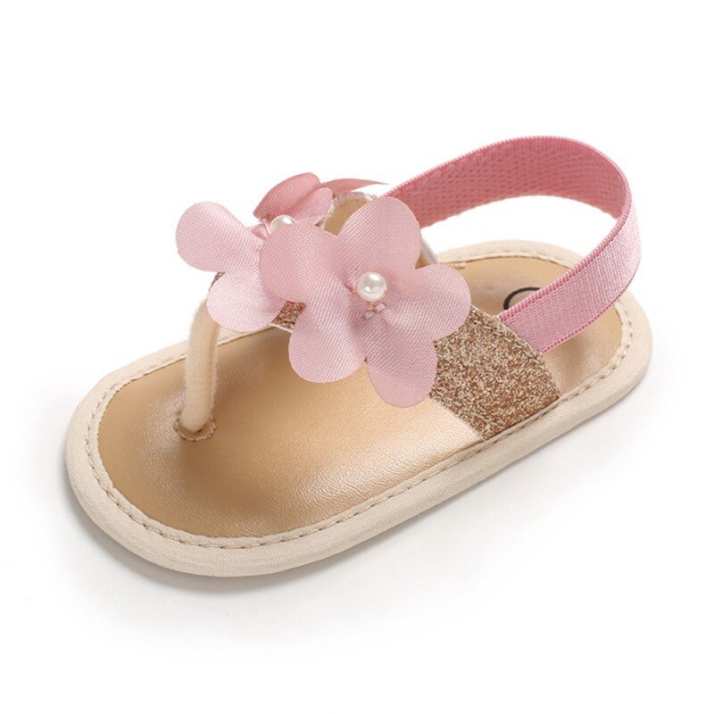 Sandalias de princesa Floral planas romanas antideslizantes zapatillas de suela suave zapatos de bebé recién nacido 0-18M zapatos para niñas: Dorado / 2