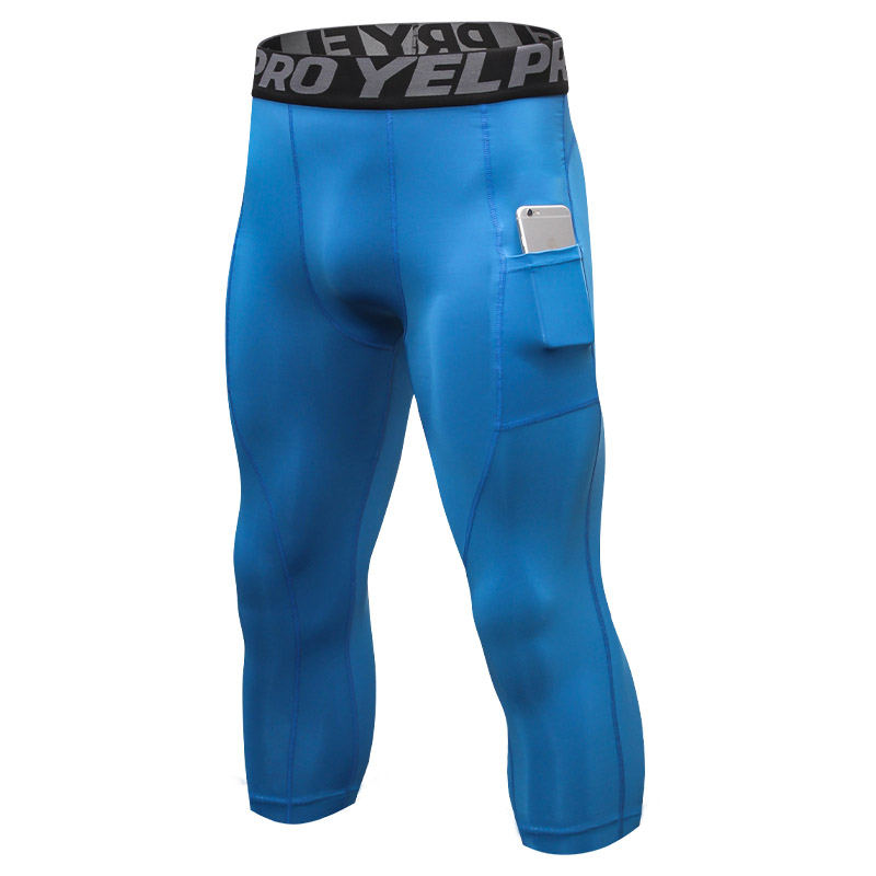 3/4 compressiebroeken voor heren, sneldrogend, geschikt voor de sportschool, training, basketbal, hardlopen, atletiek, sport, training, basislaag.: Xxl / Hemelsblauw