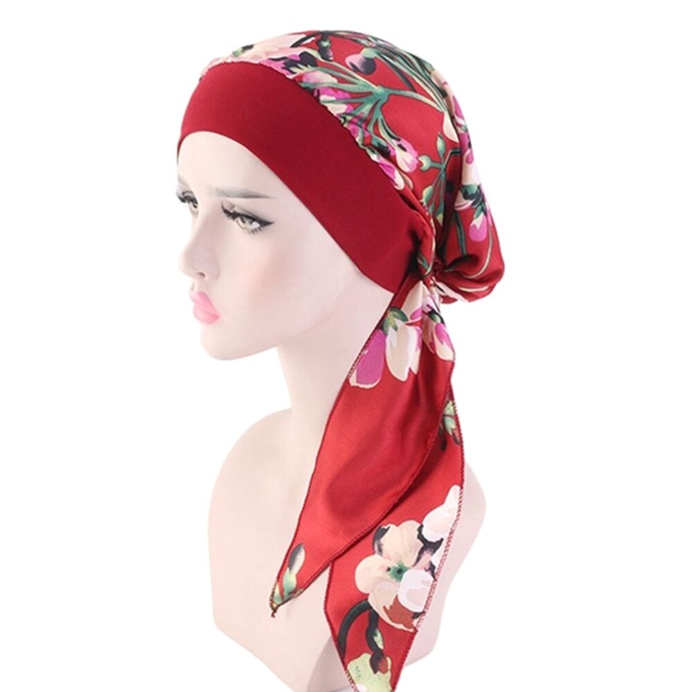 Elastische Verstelbare Hoofddoek Vrouwen Moslim Tulband Hijab Mode Print Pre-Gebonden Hoofddeksels Bandana