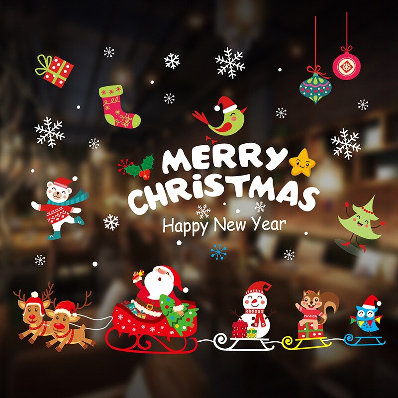 Glædelig jul vinduesglasklistermærker gør-det-selv-aftagelige wallsticker julemand snemand jul julefest indretning til hjemmebutik: Tl12