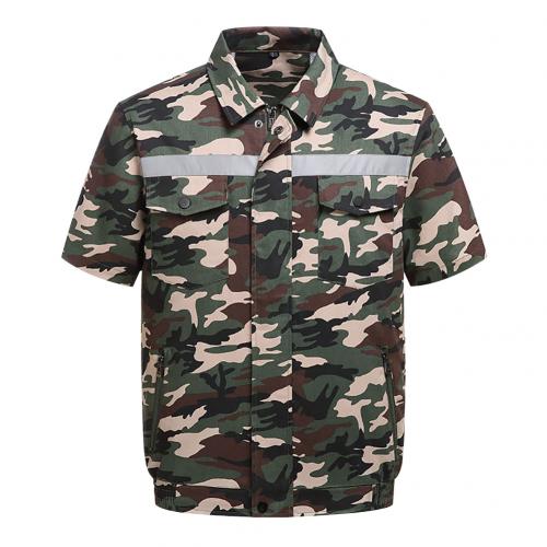 Summer Japanese Air Cooling Fan Reflective Strip Short Sleeve Jacket Electric Welding Site Factory Fan Cooling Working Top Coat: Camouflage / XXXL