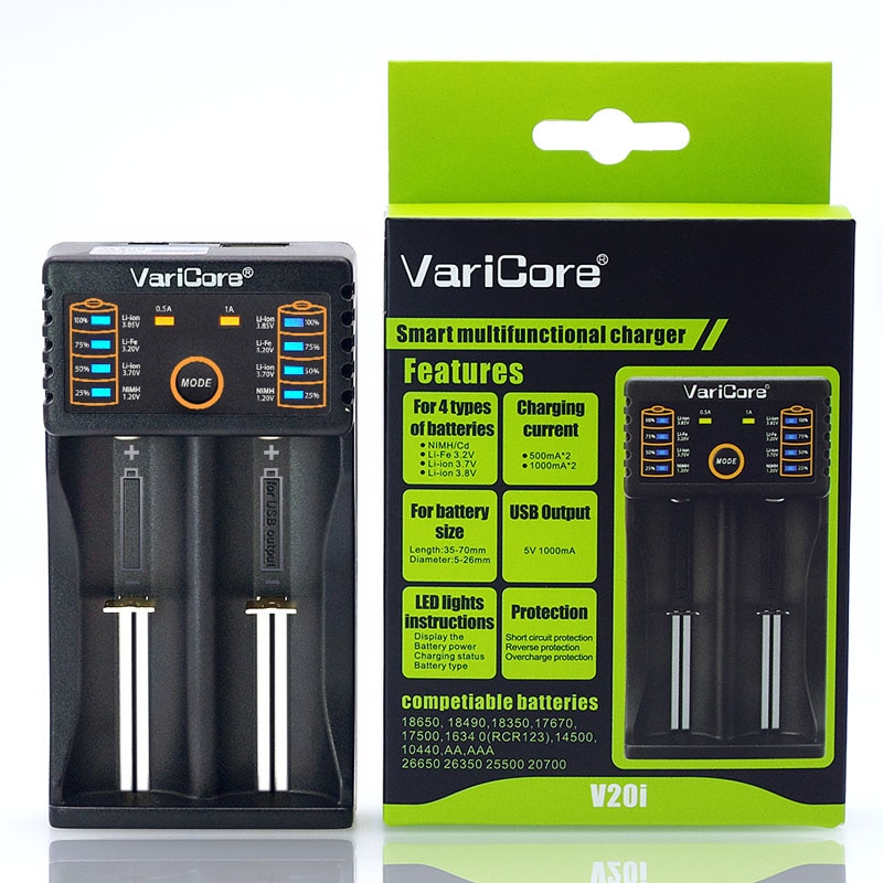 VariCore V20i 1.2 V/3 V/3.7 V/4.25 V 18650/26650/18350/ 16340/18500/AA/AAA batterij USB Smart Charger