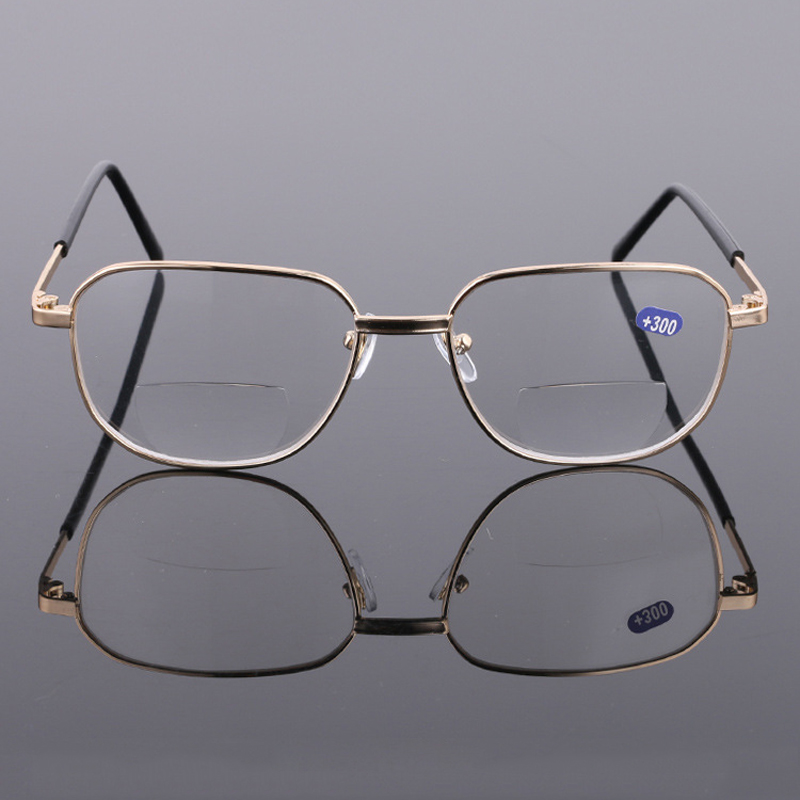 Seemfly Bifocal Reading Glasses Metal Frame Magnification Presbyopia Eyeglasses Unisex Elder Eye Protection Eyewear: +250 / white