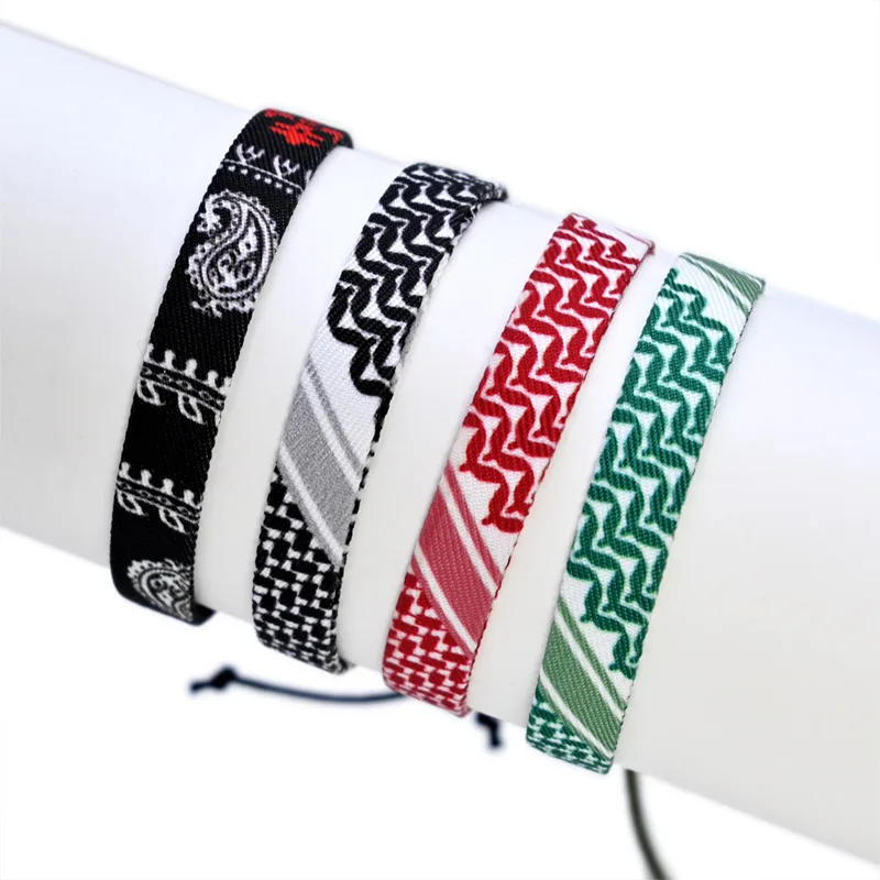 Pulsera tejida estilo bufanda árabe para mujeres y hombres, pulseras envolventes de colores con puntos ondulados étnicos hechos a mano, joyería de de verano para parejas