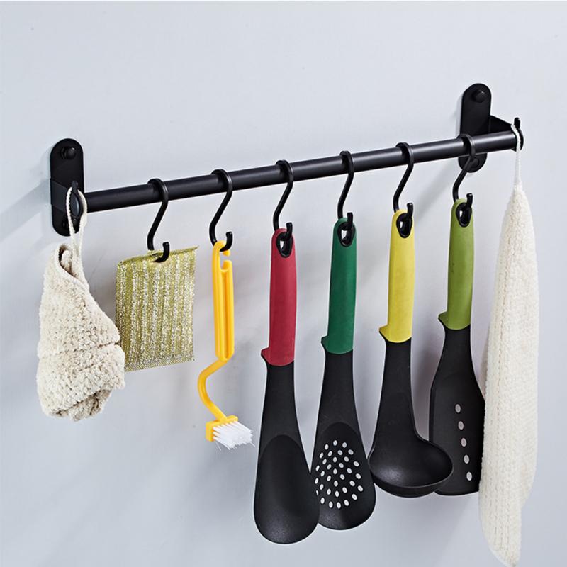 Bar Kitchen Hanger Aluminum Hanging Rail Utensil Pan Rack Cabinet Shelf Organizer Wall Mounted Punched Hardware Storage Holder