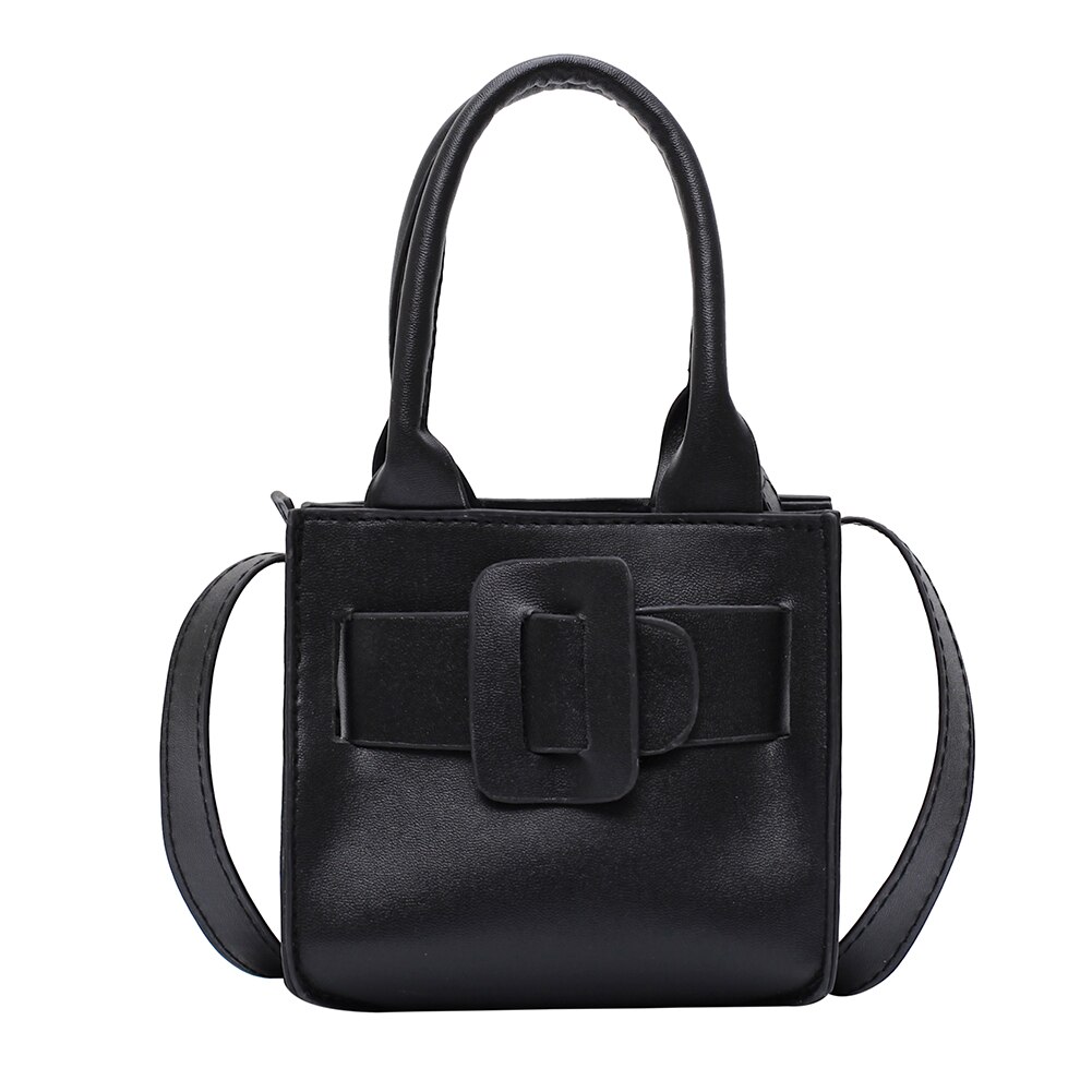 Frauen PU Leder Schulter Crossbody Totes Taschen Damen Mini fest Farbe Bote oben-handhaben Handtasche: Schwarz