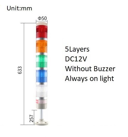 Stack Lamp Industrial Machine Emergency LED Warning Light Tower Straight Rod Disk Base DC12V/24V AC110V/220V without Buzzer: 5Layers 12V no buz