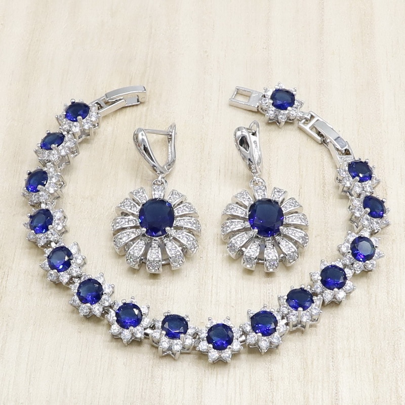 Set di gioielli in argento semiprezioso blu scuro per orecchini da donna con bracciale collana gioielli di moda 2021 Set vendita intera