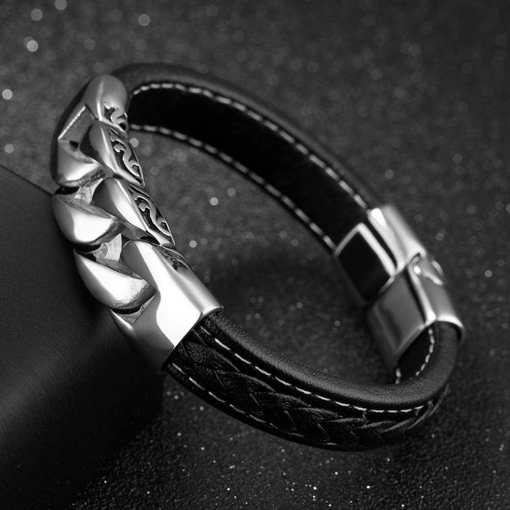 Classic Stainless Steel Bracelets & Bangles Men Chain 215mm Wristband Leather Bracelets Jewelry for Men(BA102063)