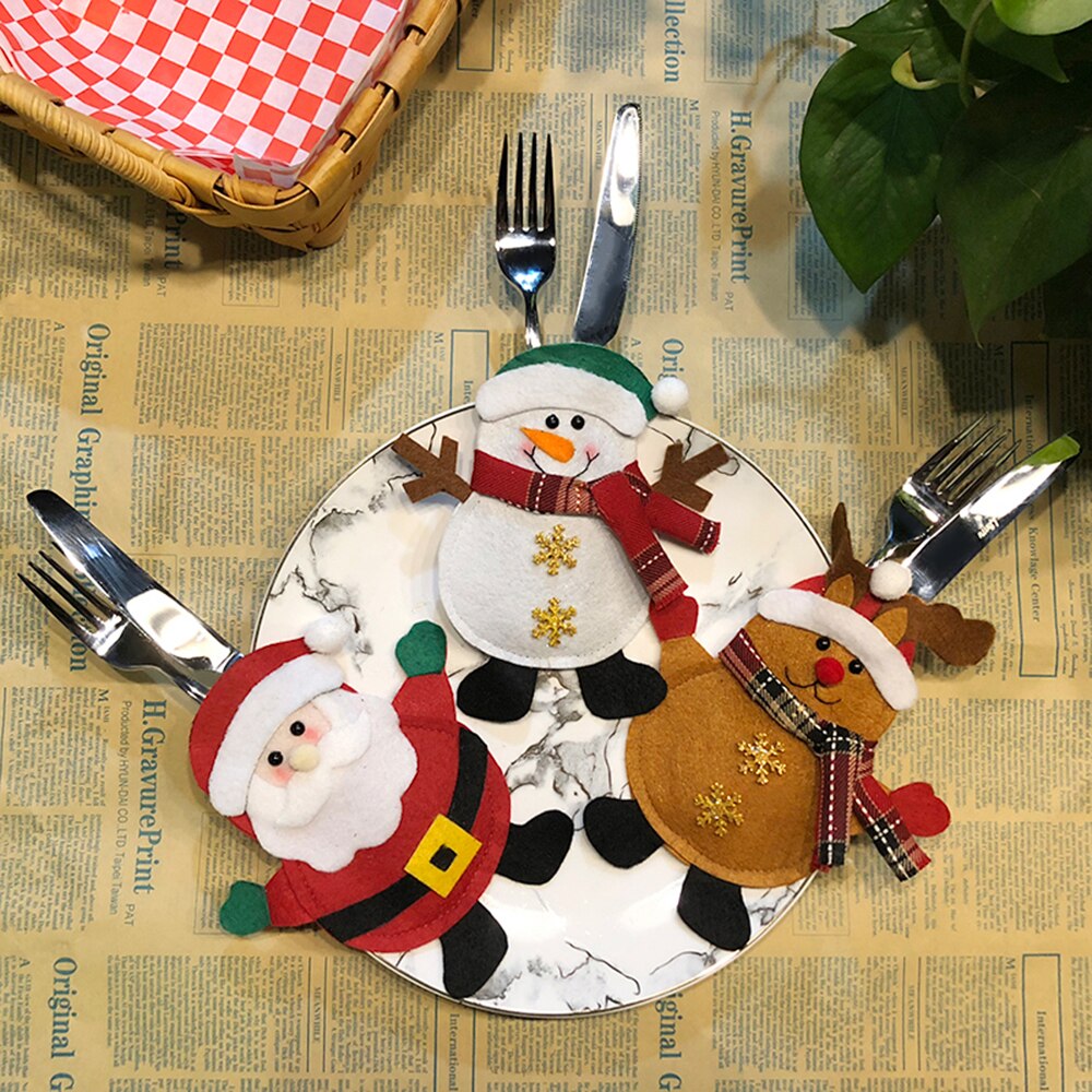 2 stks/set Kerst Bestek Houders Vork Mes Lepel Tassen Zakken Set Kerst Decoratie voor Thuis Ornamenten Rendier Sneeuwpop