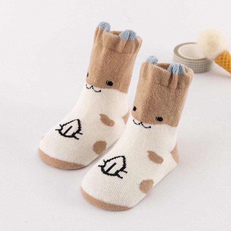 Wecute Baby Peuter 3D Cartoon Dier Sokken Pasgeboren Kids Leuke Zachte Anti-Slip Sokken Baby Warme Sokken Voor 0-3 Jaar Jongens &amp; Meisje: khaki / 9cm for 0-1year