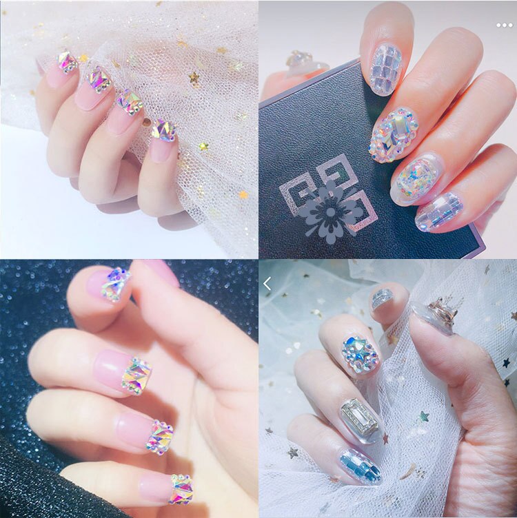 Mixed 100Pcs Nail FlatBack Super Glitter Crystal AB Rhinestone Bright Black Nail Art Rhinestones Stone DIY Manicure Decorations