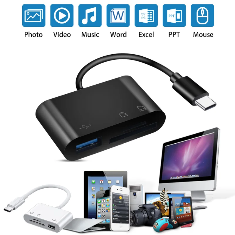 Type-C Adapter TF CF SD Geheugenkaartlezer OTG Schrijver Compact Flash USB-C Voor IPad Pro Huawei Voor Macbook USB Type C Kaartlezer