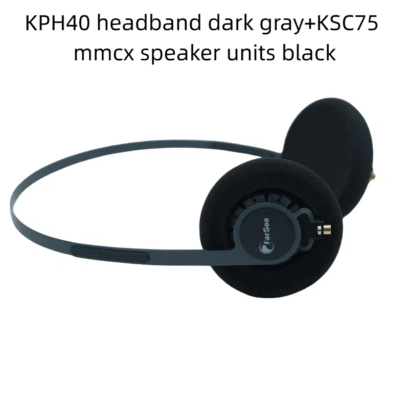 Farsoo kph 40 huvudband mörkgrått silver med ksc 75 mmcx högtalarenheter hörlurar hifi stereo retro lättviktsheadset: Svart