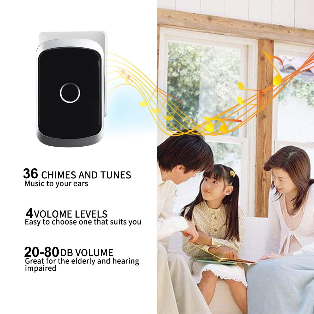 Wireless Waterproof Doorbell 300M Remote US EU UK AU Plug LED Flash Home Cordless Calling Bell Chime 1 Button 6 Receivers