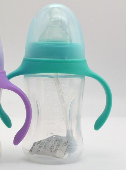 210ml Cute Baby Bottle Infant Newborn Children Learn Feeding Drinking Handle Bottle Kids Straw Juice Water Bottles Training Cup: 210ML Blue
