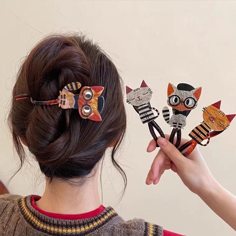 Bonita pinza de pelo acrílica con de gato de dibujos animados para mujeres y niñas, soporte para cabello largo, pasador, horquilla, accesorios de para el cabello