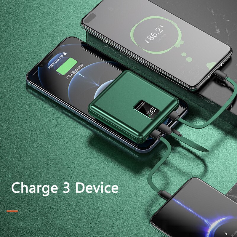 20000 mah mini-powerbank 22.5w schnellladefunktion, inklusive usb-typ-c-kabel, kompatibel mit iphone, huawei, samsung und xiaomi.