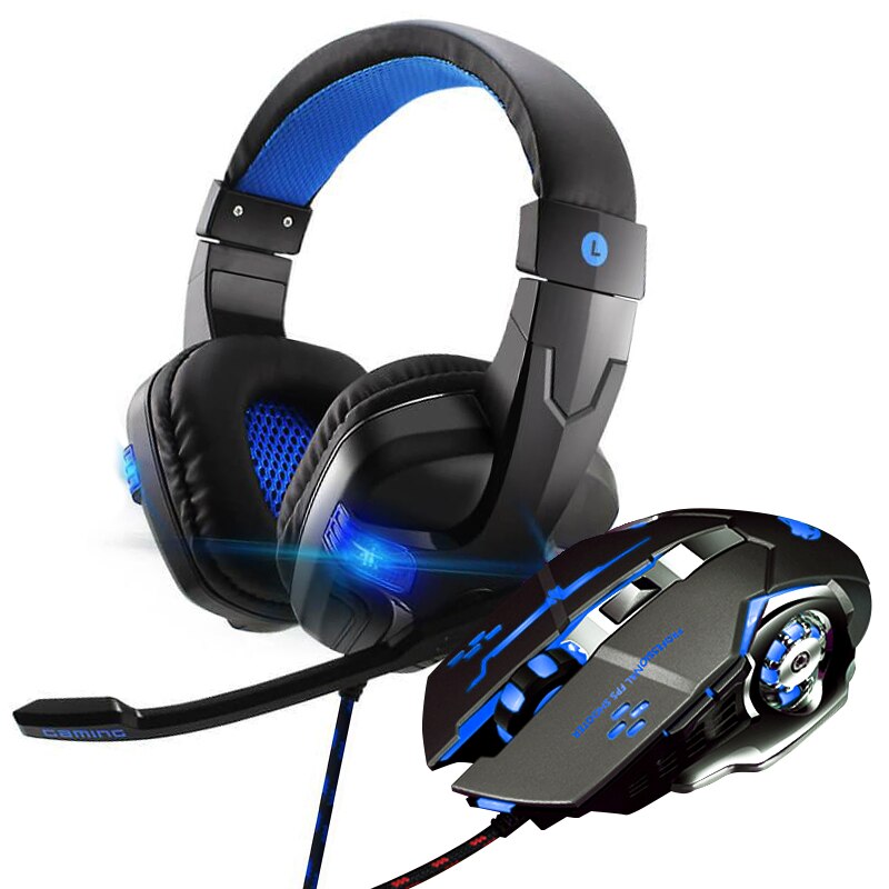 DATI RANA Wired Gaming Auricolari per il telefono Mobile Cuffie Mic Stereo Cena Bass per Sony PlayStation 4 PS4 Auricolare: blue with mouse