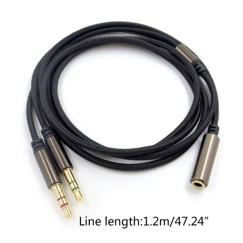 3.5mm uniwersalny 2 w 1 gamingowy zestaw słuchawkowy Audio-przedłużacz kabla do HyperX Cloud II/Alpha-/Cloud Flight/Core Headphone: Black