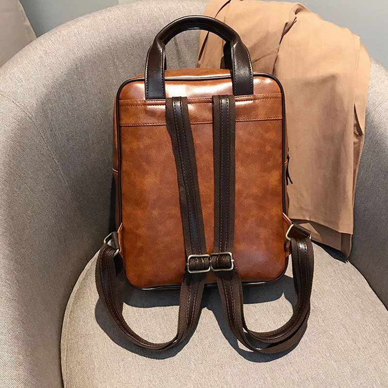 Mochila feminina anti tyveri skolesekker vanntett reise vintage laptop brun skinn stor ryggsekk kvinner koreansk