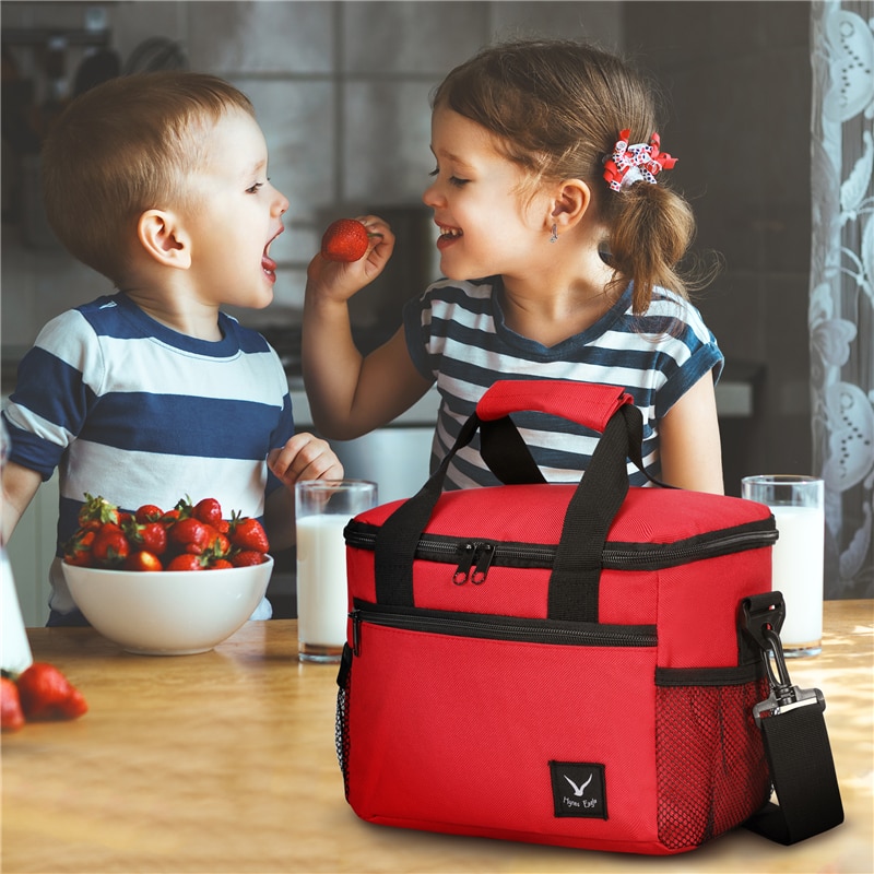 VEEVANV Waterproof Cooler Bags Thermal Bag Men Portable Insulated Lunch Bags Picnic Food Women Tote Storage Lunch Box Red Black