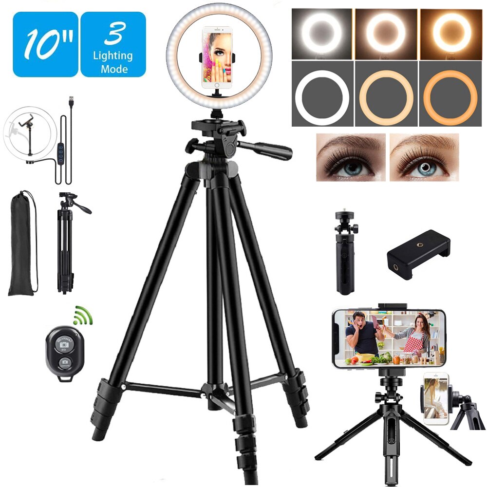 10 "Led Selfie Ring Licht Statief Desktop Ringlicht Telefoon Standhouder Dimbare Lamp Cirkel Vullen Licht Makeup Fotografie Trepied