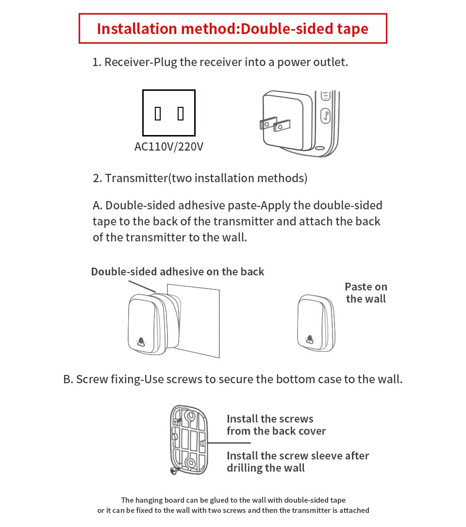 Self-powered Waterproof Wireless Doorbell with No Battery EU US UK Plug Cordless Home Door Bell 1 button 5 Receivers 60 Chimes