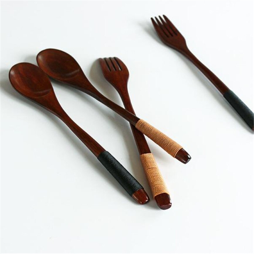 Colher de madeira de bambu cozinha utensílios de cozinha ferramenta sopa colher de chá catering colher de madeira + garfo de madeira