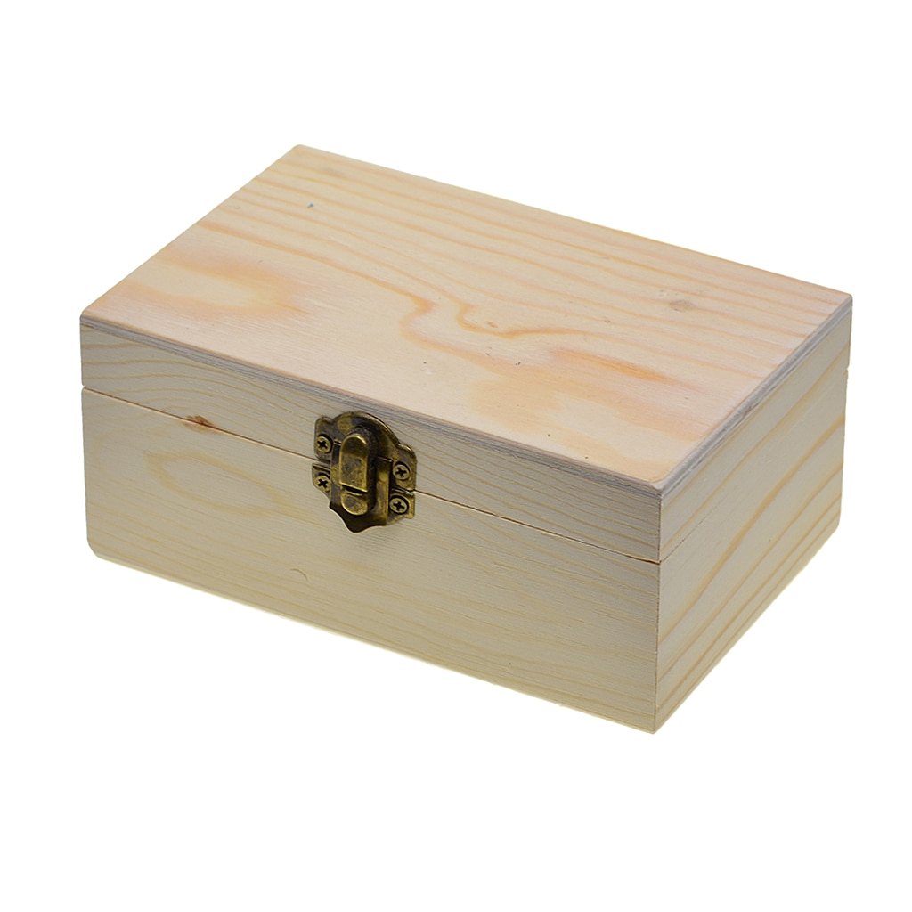 Large Wooden box storage plain wood jewel box case with lid lock 150x98x69mm