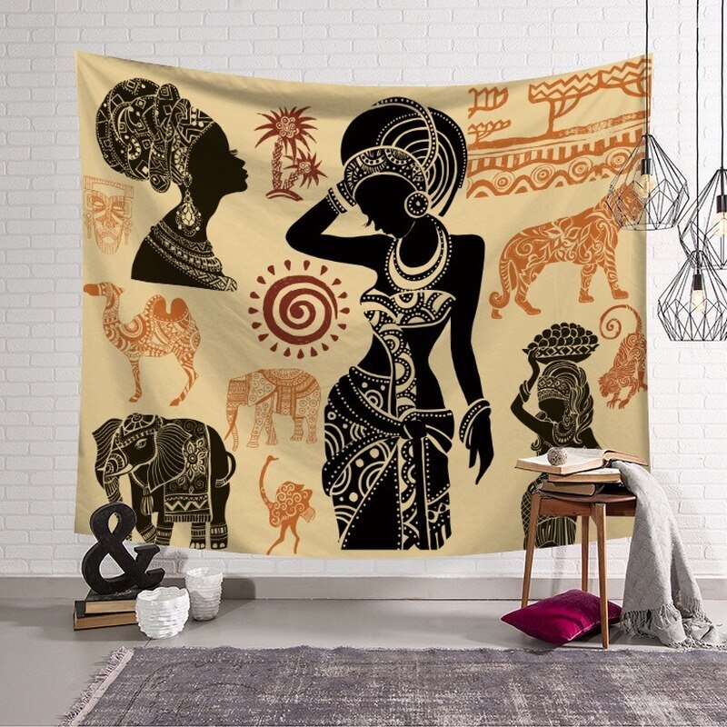 African woman hanging cloth Home decoration tapestry Living room wall hanging Bedroom bedside decoration background cloth95*73cm