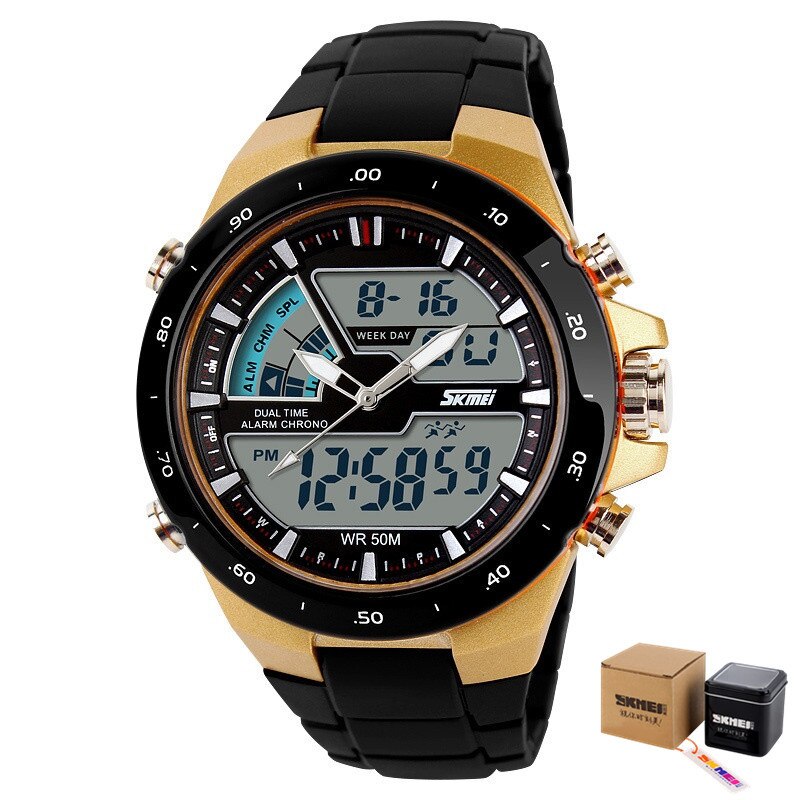 SKMEI – montre à Quartz pour hommes, double affichage, plusieurs fuseaux horaires, calendrier, Sport, étanche, 1016: style1 with box