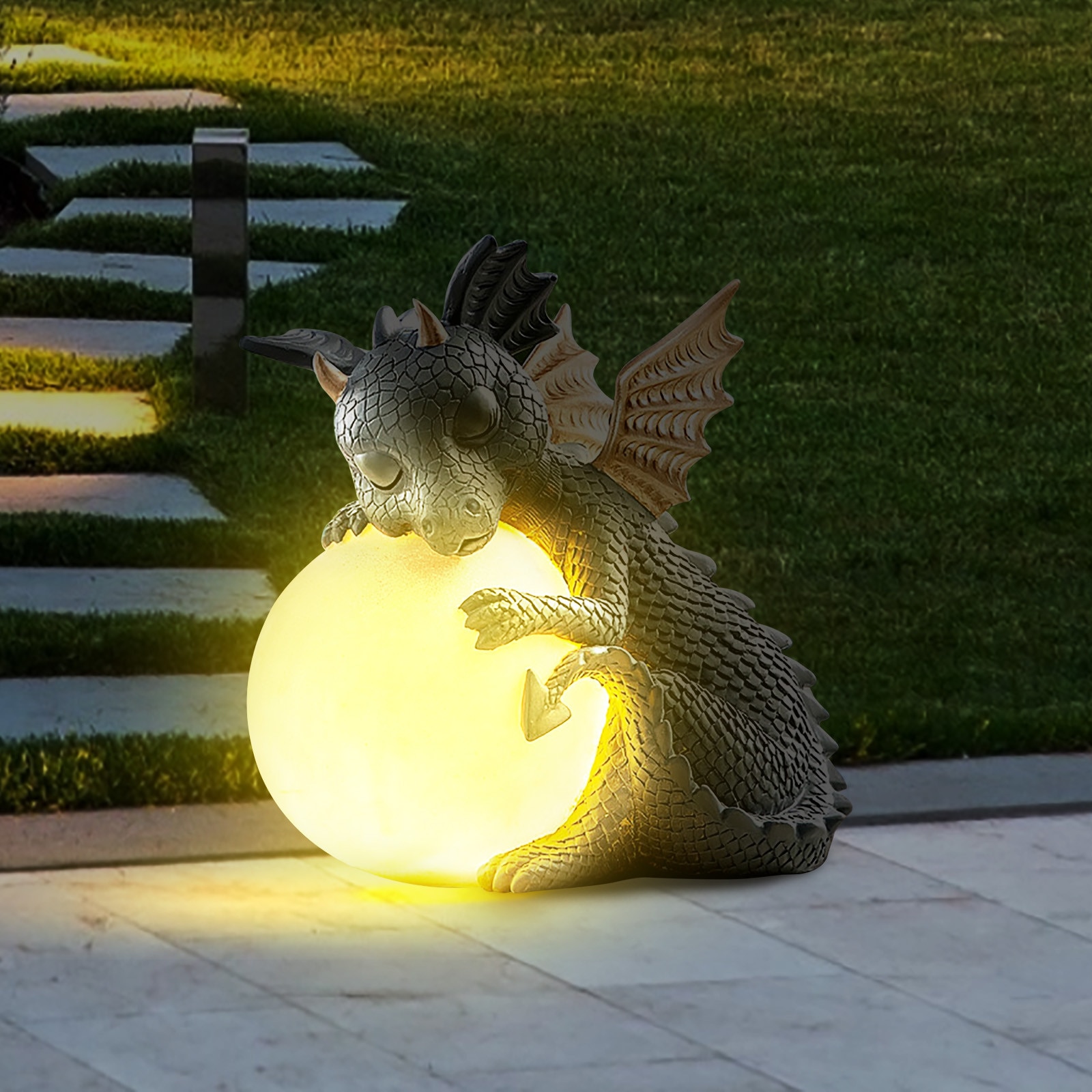 Dragon Garden Decoration Solar Lamp Resin Dragon Meditated Statue Decorations Resin Dragon Jardin Garden Home Decor Accessories