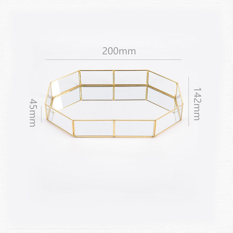 Messing Opbergvak Gouden Polygon Glas Snack Plaat Make-Up Sieraden Plaat Home Kitchen Decor: Style 2