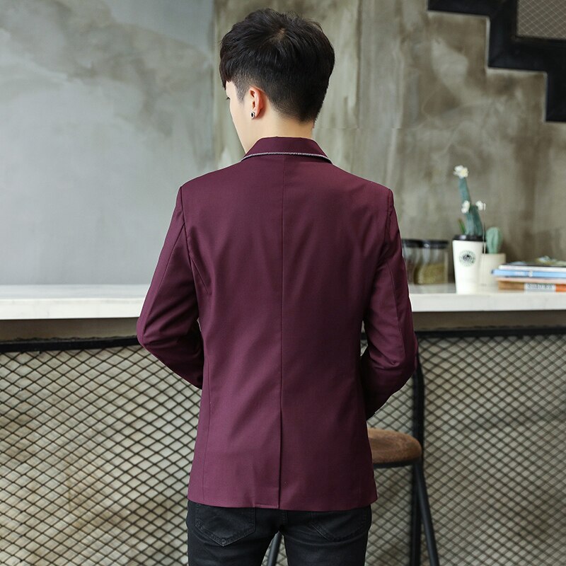 Mens casual blazers pak jasje Witte rand poly viscose Mannelijke kleding voorjaar slanke M-3XL revers pin