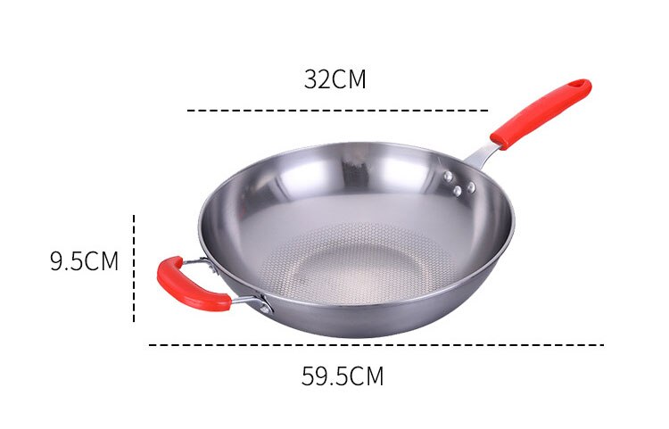 Geetest stegepande non-stick pande bagpå rustfrit stål wok 32/34cm husholdnings wok ingen olie røg gryde non-stick gryde: Dia 32cm